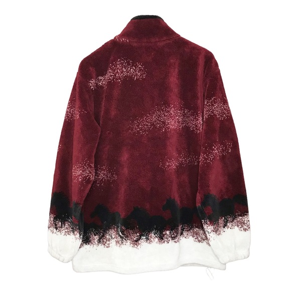 Large Vintage Coastlines Plush Zip Up Burgundy Teddy Jacket Coastal Coat - Picture 7 of 11